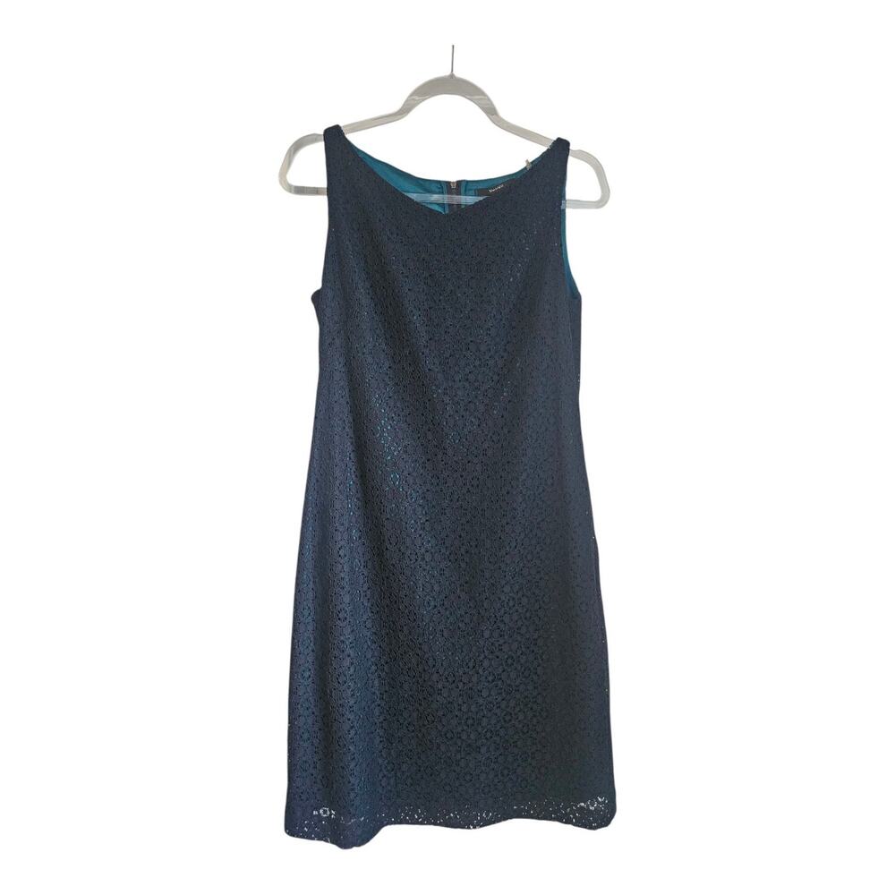 Tahari Dress Size 8 Blue Lace Sleeveless Sheath Back Zip Lined Career Evening